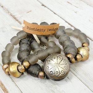 One of a Kind Custom Made Rustic Hobo Beaded Bracelets Set of 3 NWT!